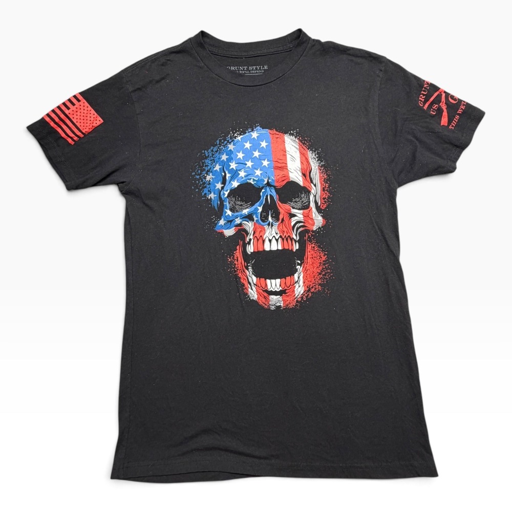 Grunt Style Mens American Flag Skull Graphic T-Shirt Black Size Medium GS2011